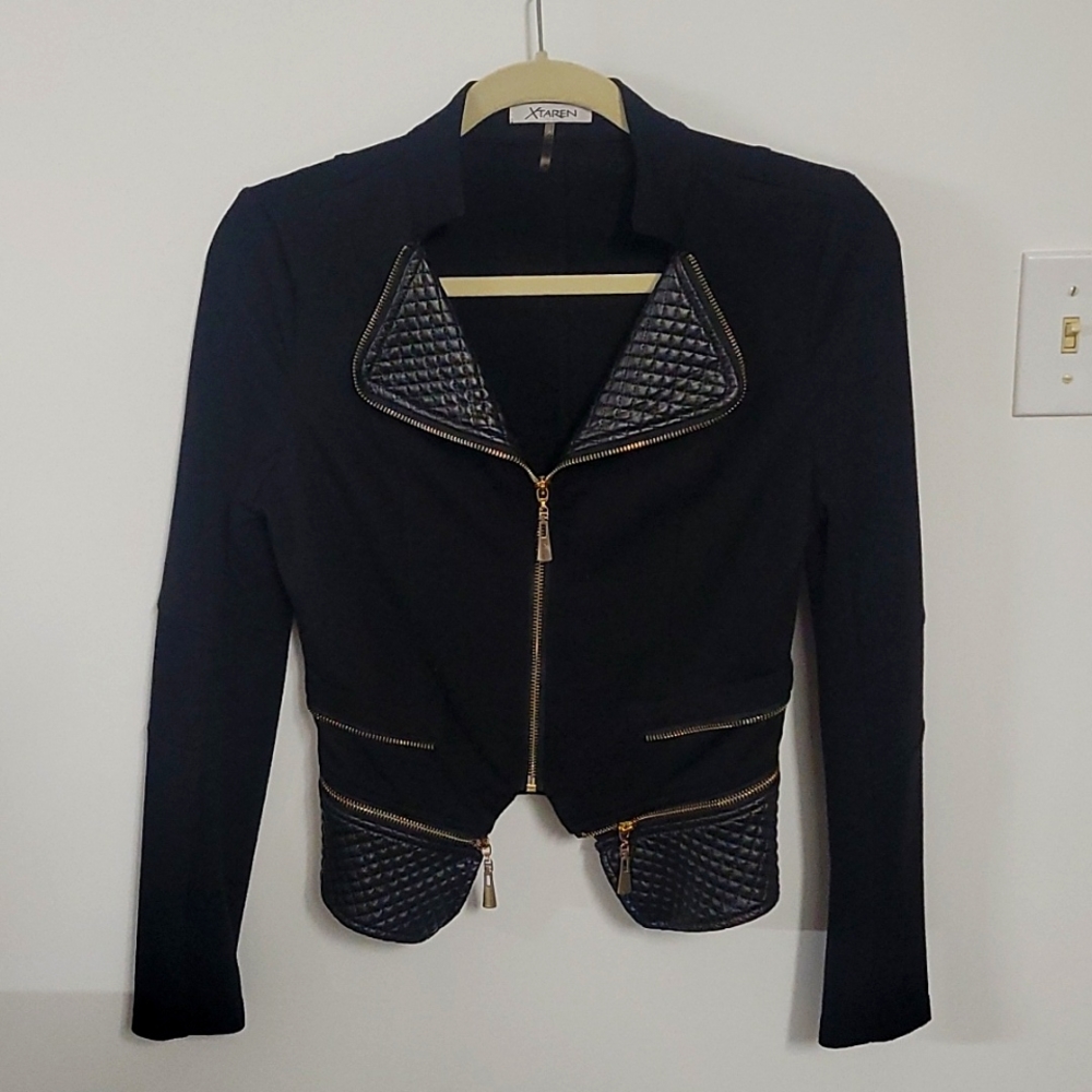 Fitted Sexy Jacket with Golf Zippers- Black S